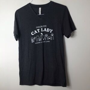 Bella Canvas Black V-Neck Tee with White Cat Graphic